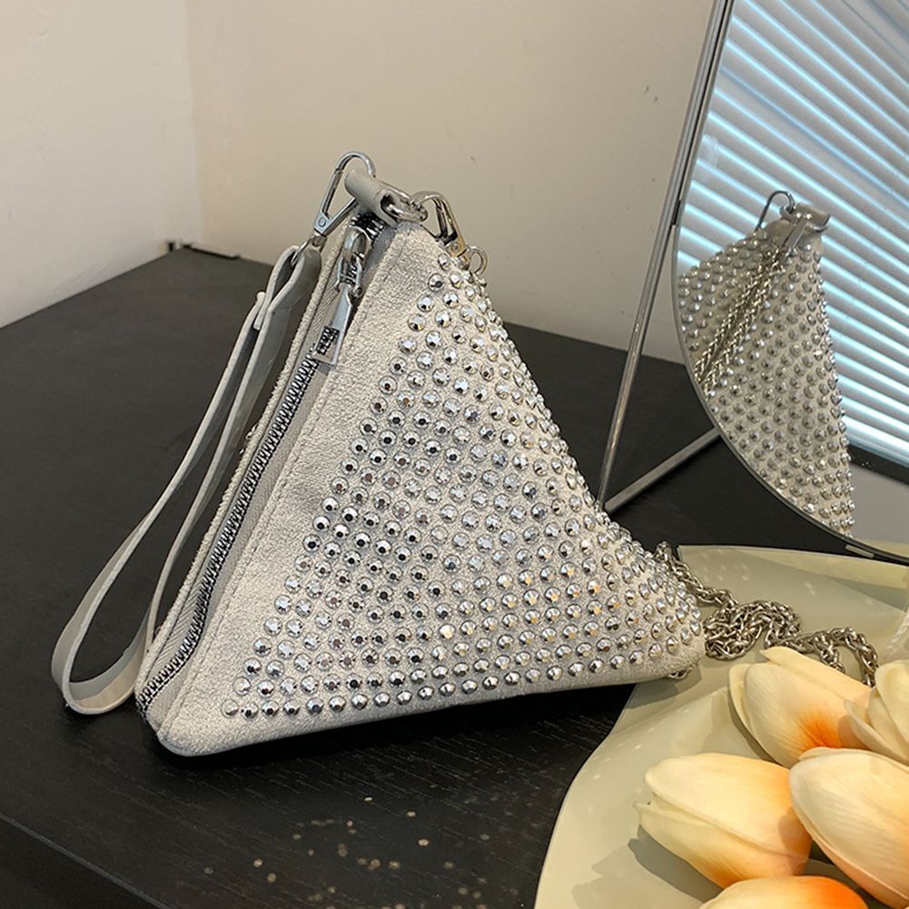 Shoulder Bag Pillow Crossbody Bags Shiny Triangular Big Zipper 19*17*16cm White