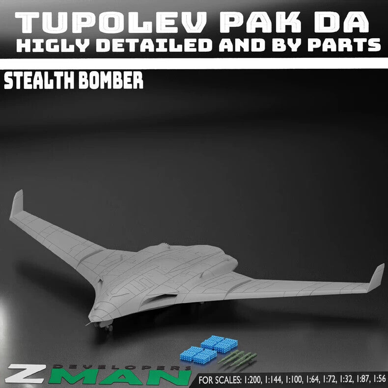 1/200 Russian Tupolev PAK-DA Stealth Bomber Unpainted Assembly Model 3D Printed
