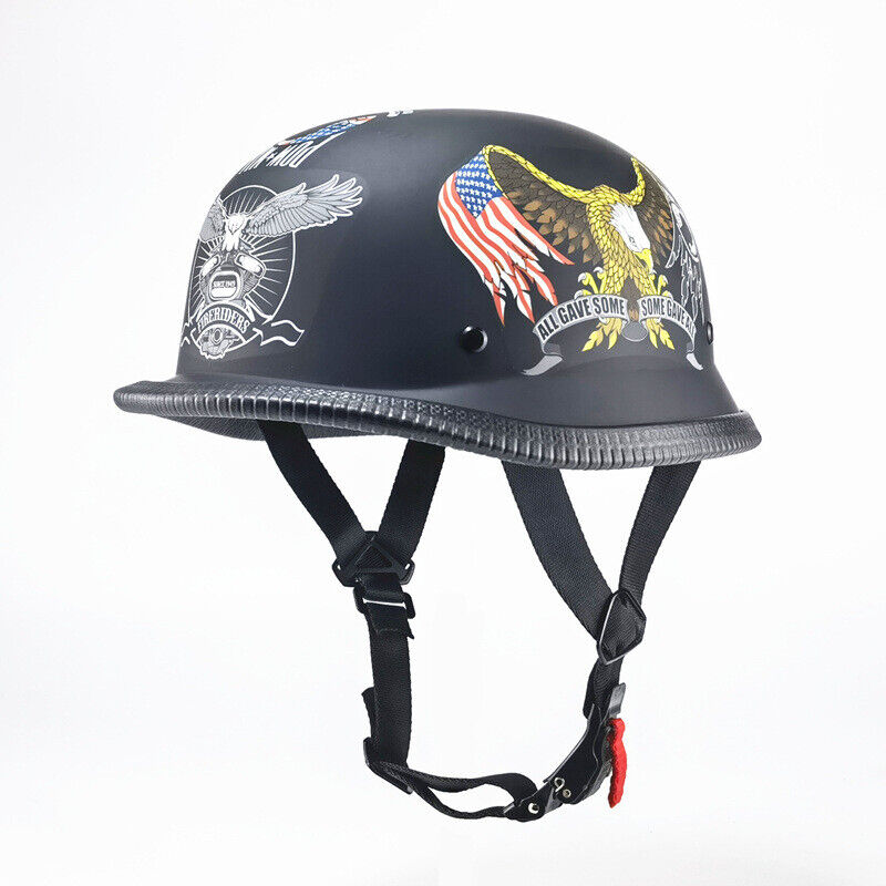 Vintage Motorcycle Helmet DOT German Novelty Shiny Black Motorcycle Half Helmet
