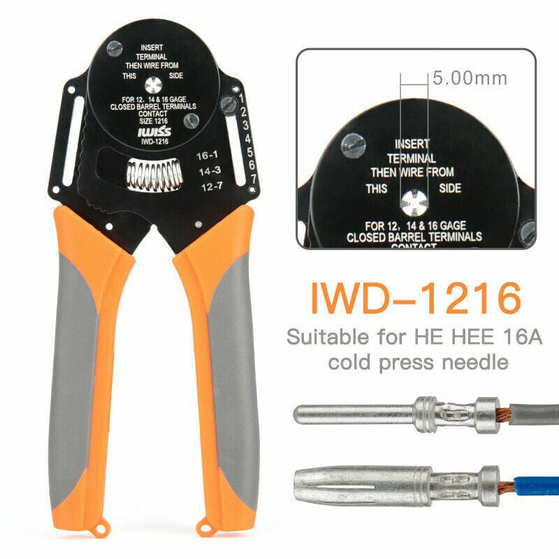 IWD-1216 mini crimper plier Aviation pin crimping pliers AWG12-16 for HE HEE 16A