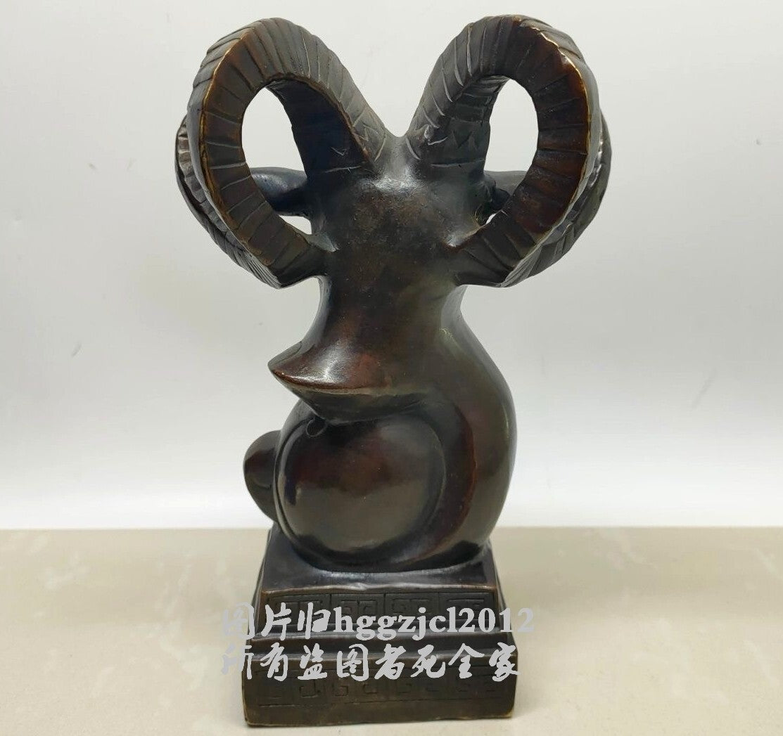 Brass Carved Goat Head Statue Paperweight Animal Collections Home Decor