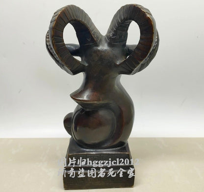 Brass Carved Goat Head Statue Paperweight Animal Collections Home Decor