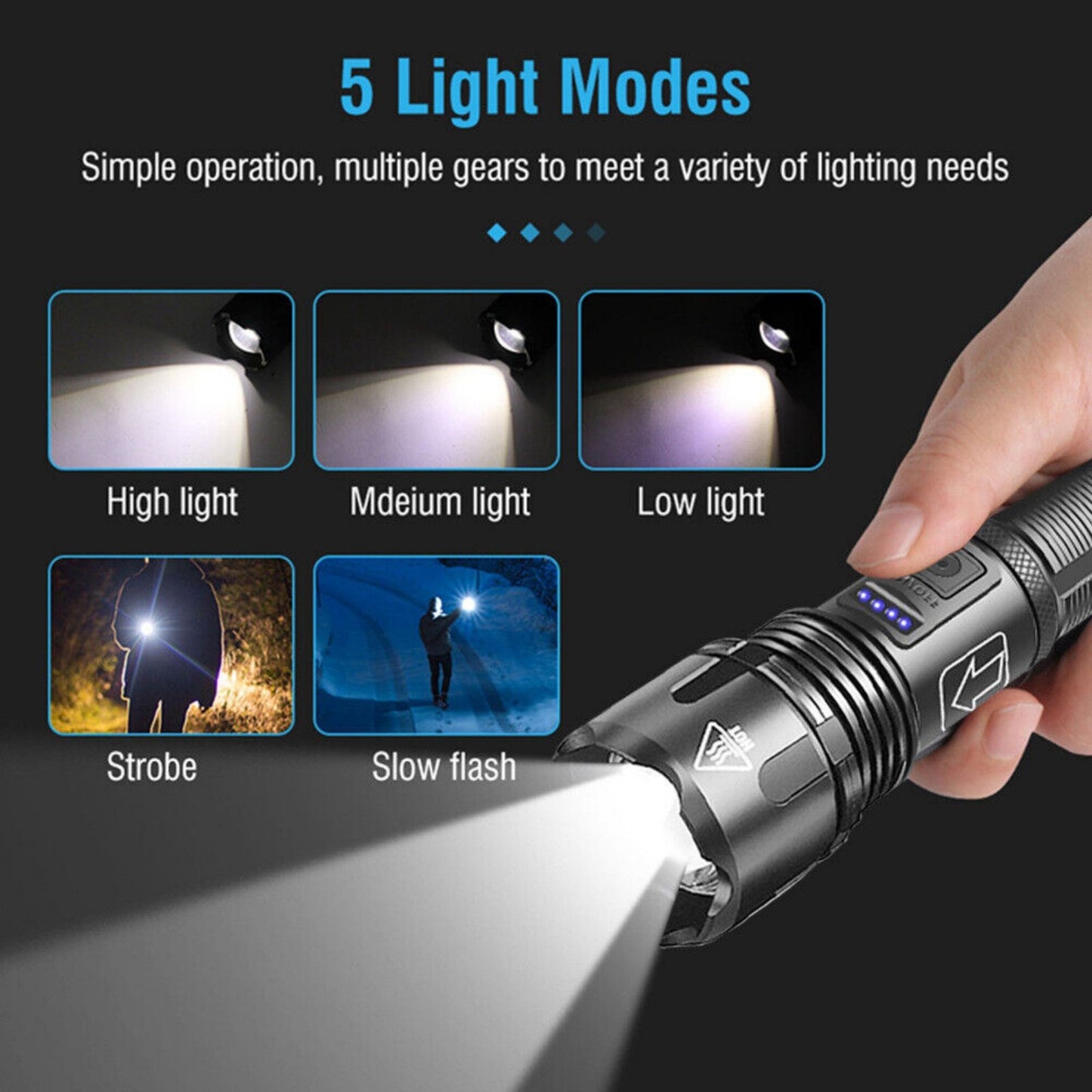1000 lumens Super Bright LED Flashlight Tactical Rechargeable LED Work Lights