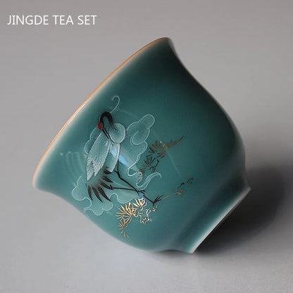 Color Glaze Crane Ceramic Teacup Household Tea Cup Chinese Tea Set Tea Ceremony