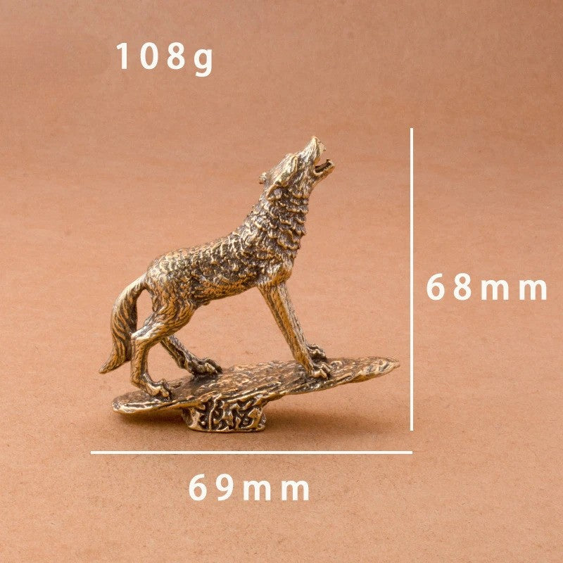 Solid Brass Prairie Rock Stone Wolf Statue Desktop Ornament Animal Figurines