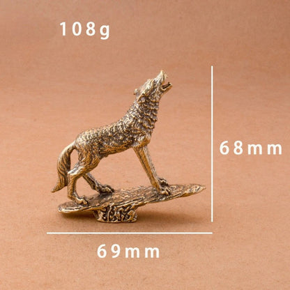 Solid Brass Prairie Rock Stone Wolf Statue Desktop Ornament Animal Figurines