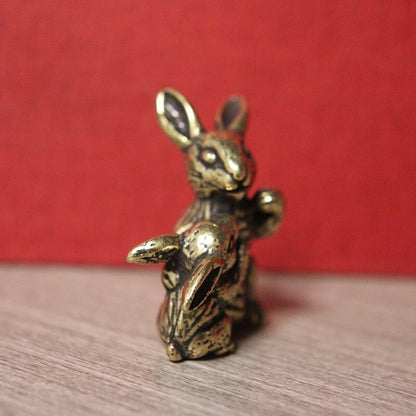 Solid Brass Rabbit Statue Vintage Animal Figurine Miniature Tea Pet Ornament Toy