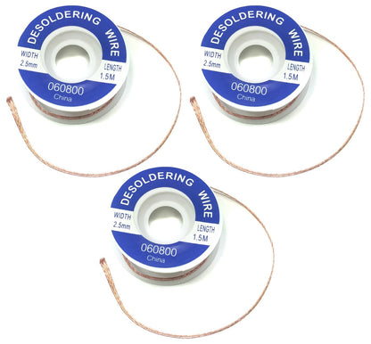 3 Pack Desoldering Wick, 2.5mm Width, 5' Length for Solder Removal
