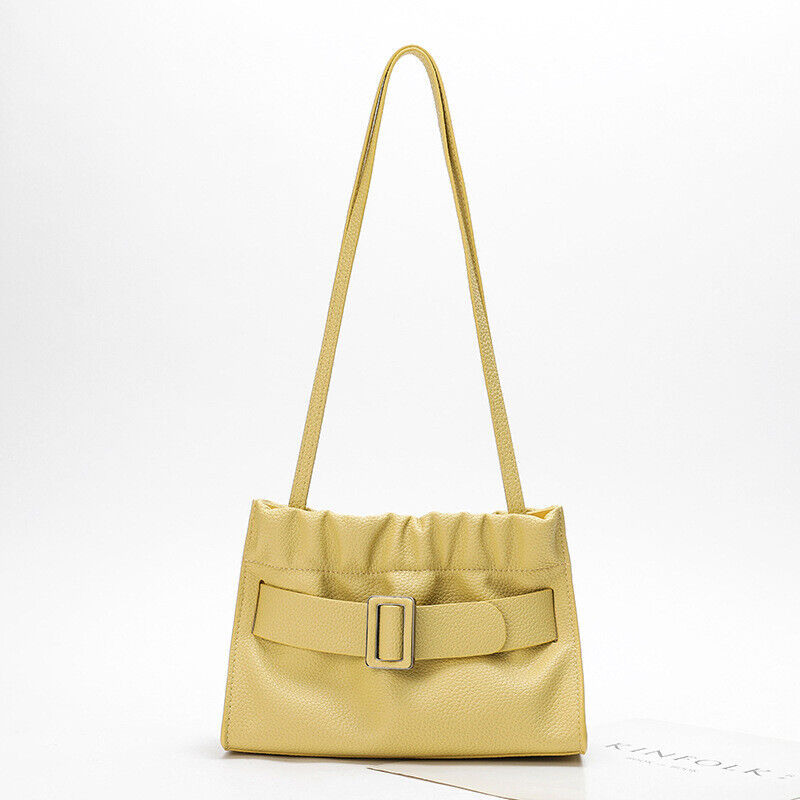 Real Leather Oversize Buckle Scrunchy Ruched Clutch Shoulder bag Crossbody Purse