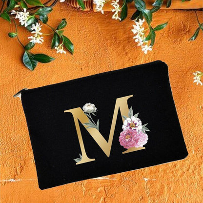 Makeup Bag Floral Alphabet Print Cosmetic Case Bridal Party Pouch Purse 14*22 CM