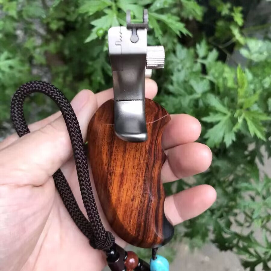 New Titanium Alloy Slingshot Redwood Handle Hunting Flat Rubber Band Catapult