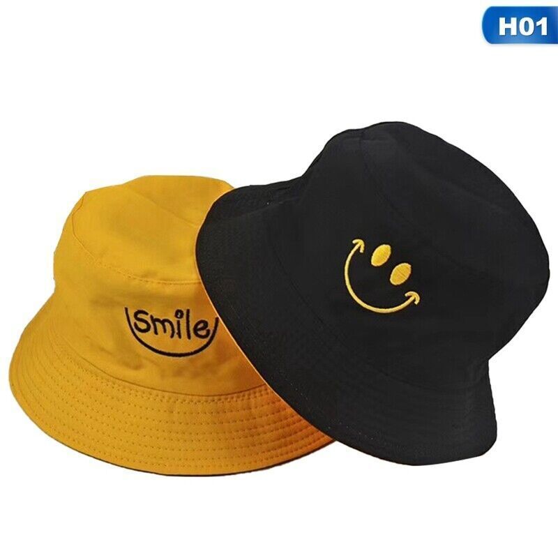 Bucket Hat Korean Men Women Smile Reversible Outdoor Fisherman Cap Nice Gift