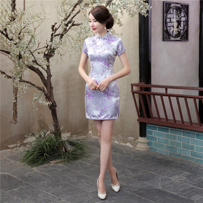 Women Sexy Evening Dress Summer Silk Satin Cheongsam Chinese Traditional Qipao