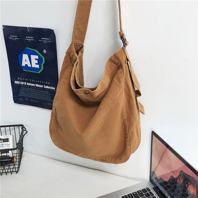Minimalist Style Solid Shoulder Bag Cotton Crossbody Canvas Casual Messenger Bag
