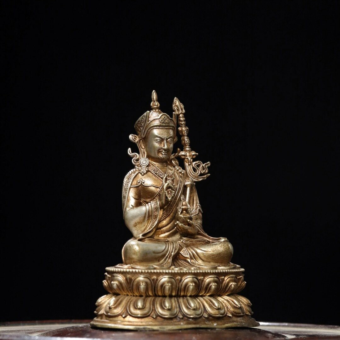 Buddhism Temple Bronze Silver-plated Guru Rinpoche Padmasambhava Buddha Statue
