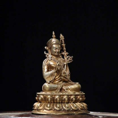 Buddhism Temple Bronze Silver-plated Guru Rinpoche Padmasambhava Buddha Statue