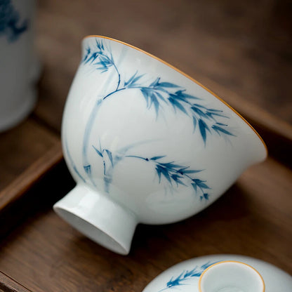 Pure hand-painted Bamboo Foot Cover Bowl Teacup Chinese Thin Embryo Ceramic