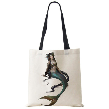 Mermaid Print Shoulder Bag Women Shopping Reusable Bags Large Travel Beach Bags