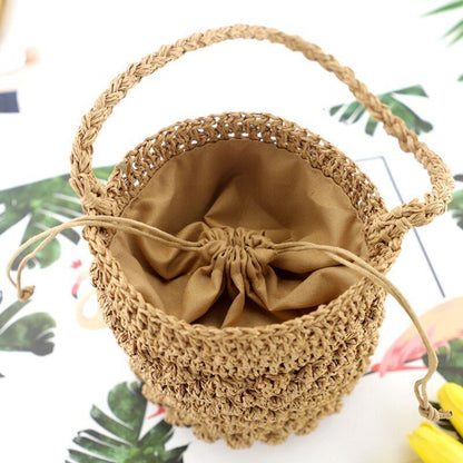 Straw Bag Vacation Beach Purse Small Bucket Portable Fashion Woven Bags 15*22 CM