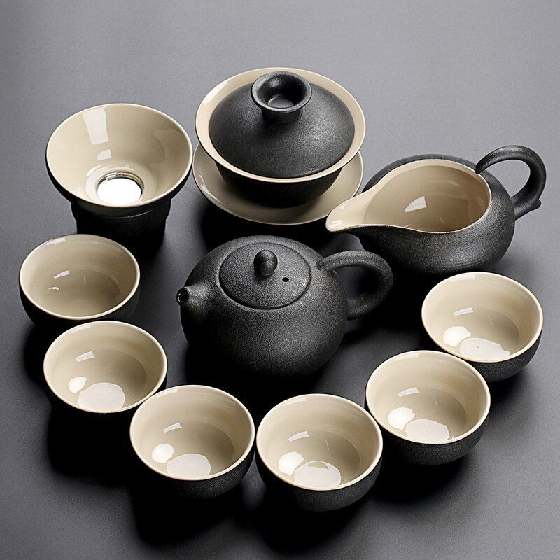 Solid Drinkware Ceramic Teapots Traditional Japanese Style Black Crockery Teacup