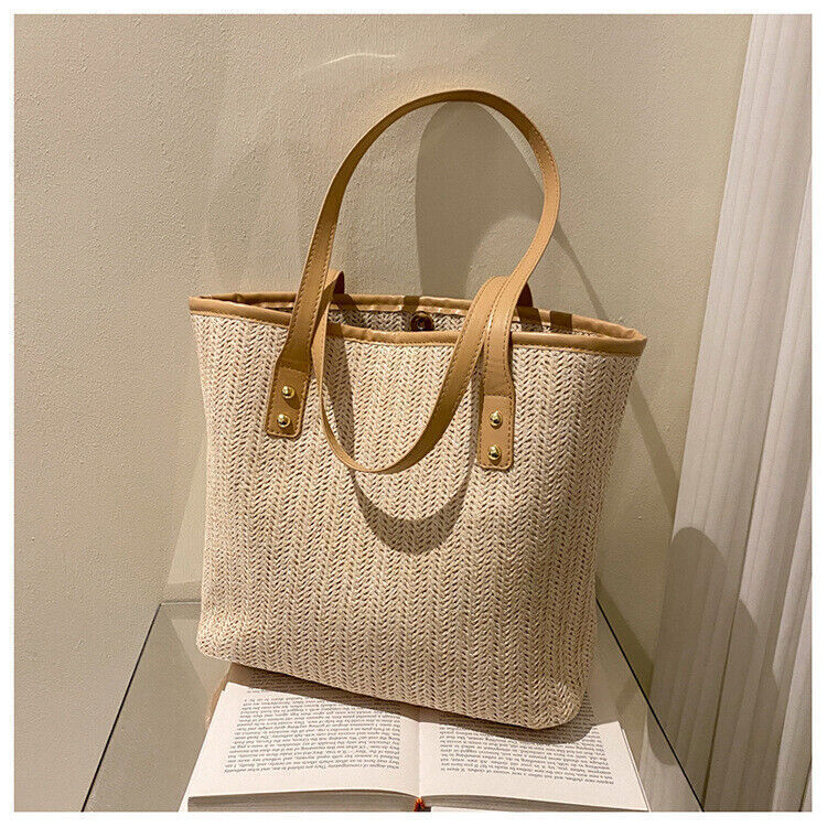 Women Jute Shoulder Handbag Tote Bag for Travel Beach Park Grocery Shopping