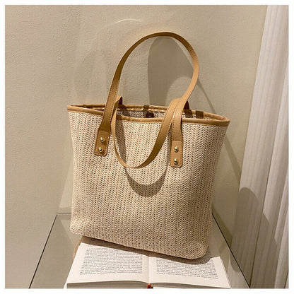 Women Jute Shoulder Handbag Tote Bag for Travel Beach Park Grocery Shopping
