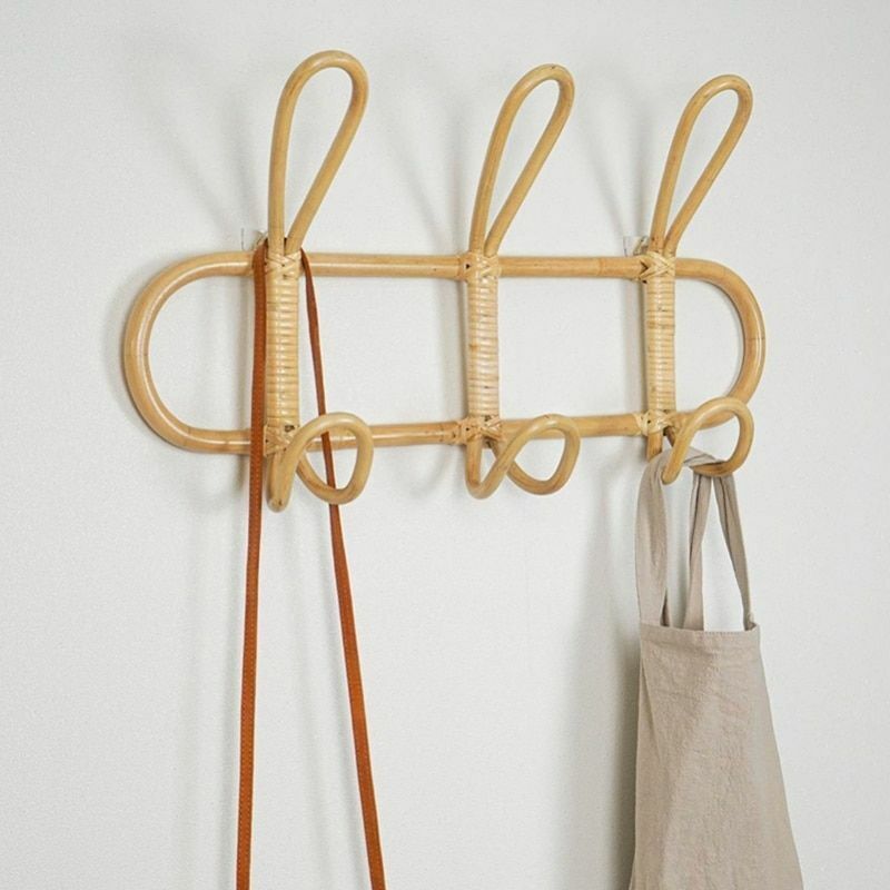 40x20cm Rattan Wall Hooks Kids Garments Organizer Rack Clothes Hat Hanging Decor