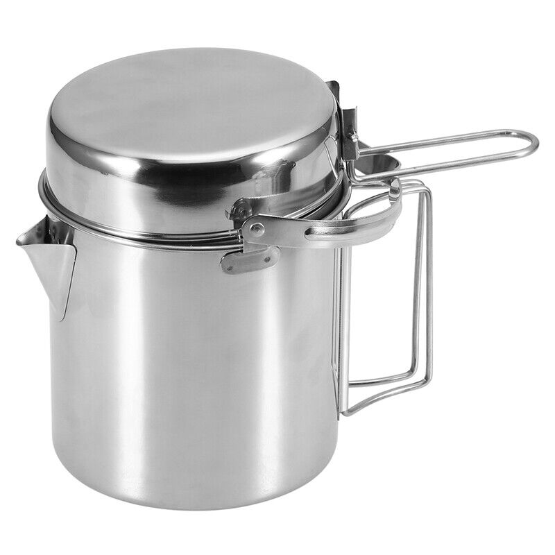 2pcs/Set Portable Folding Camping Kettle Outdoor Picnic Stainless Steel Pan Pot