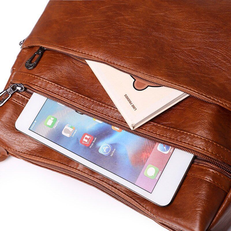 Synthetic Leather Messenger Bag Vintage Handbag Big Soft Crossbody Shoulder Bag
