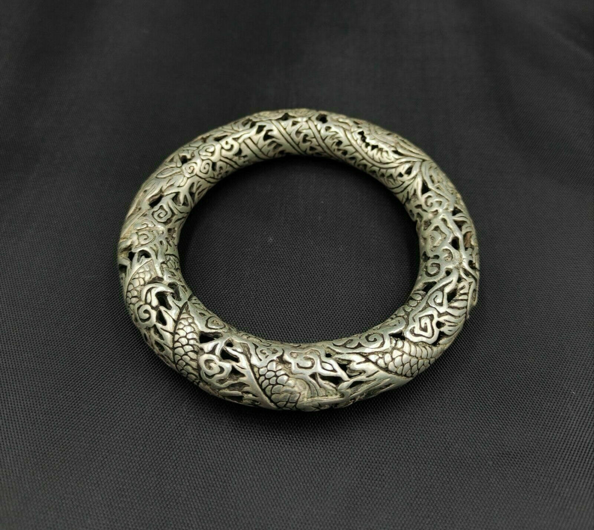Rare Tibet Silver Carved DRAGON Men's Bracelet Bangle