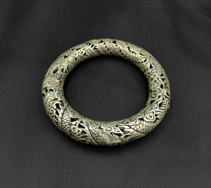 Rare Tibet Silver Carved DRAGON Men's Bracelet Bangle