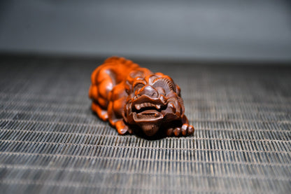 Chinese Antique Boxwood Wood Carving Exquisite Pixiu Statue Collection Figurines