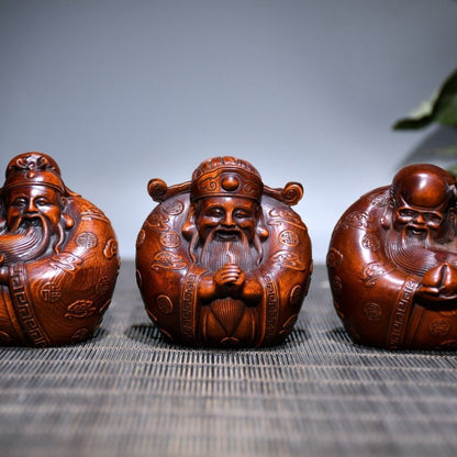 Boxwood Fu Lu Shou Statue 3pcs 1.97×2.76in 218g Wood Carving Decor