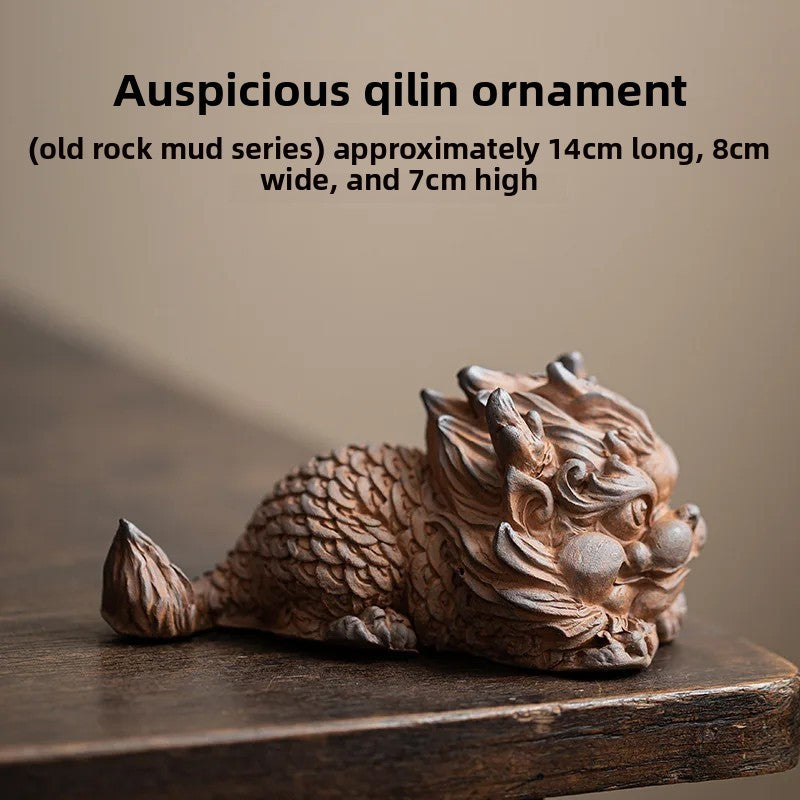 Rock Mud Fortune Kylin Tea Pet Vintage Landscaping Tea Statue Ornaments Craft