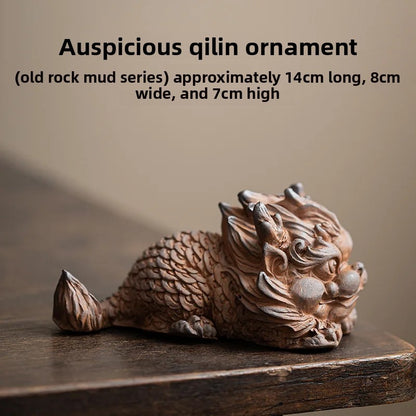 Rock Mud Fortune Kylin Tea Pet Vintage Landscaping Tea Statue Ornaments Craft