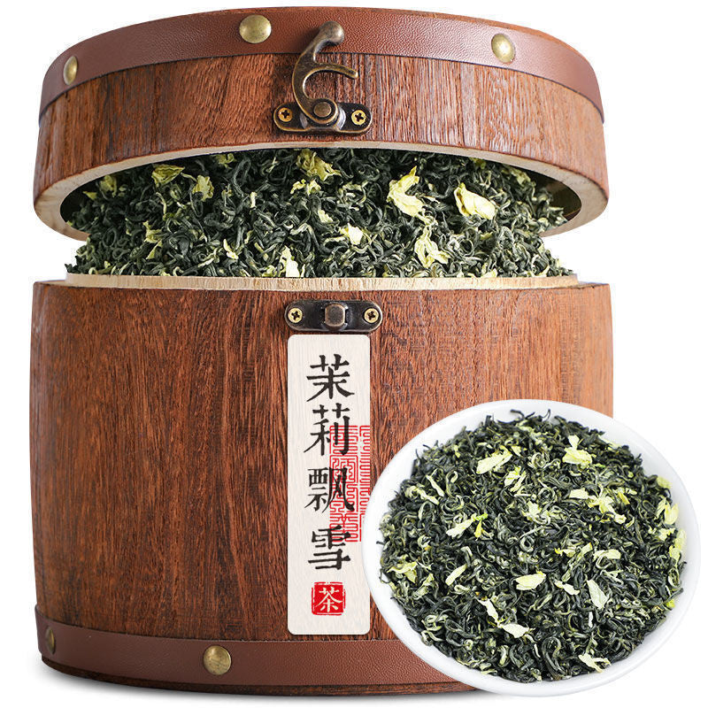茉莉飘雪茉莉花茶浓香型茶叶新茶川茶木桶礼盒装500g Jasmine Snow Jasmine Tea Strong Scented Sichuan Tea