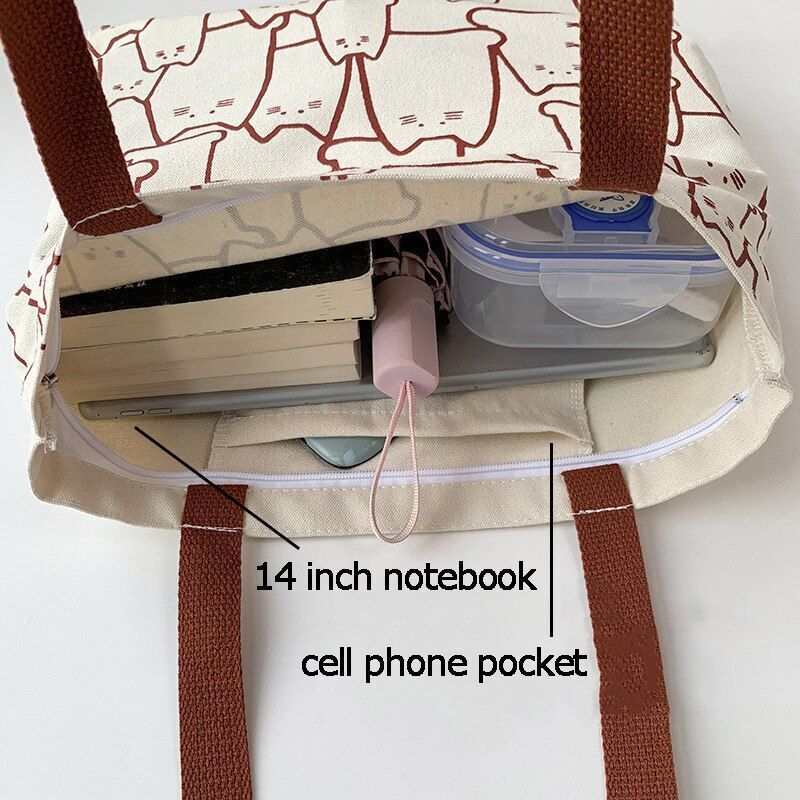 Canvas Bags Handbag Shopper Cute Tote Bag Zipper Small Shoulder Bag 35*30*5 CM