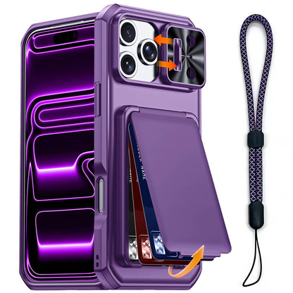 For iPhone 17 16 15 Pro Max Case Wallet+Lanyard Wrist Strap Built-in Card Holder