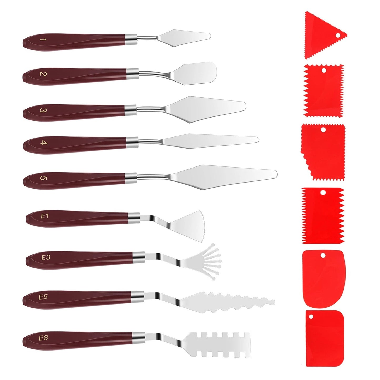 Professional Palette Knives Set 15pcs w/Scrapers Stainless Steel Wood Handle