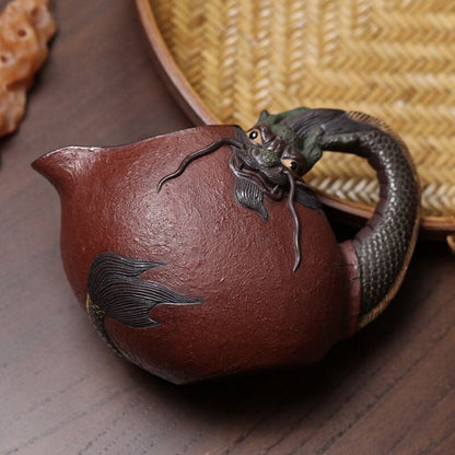 Full Handmade Pitcher With Handle Dragon Carved Fair Cup Real Yixing Zisha Clay