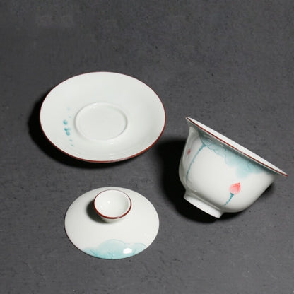 porcelain tea brewer gaiwan handpainted San Cai bowl with saucer 150cc tureen