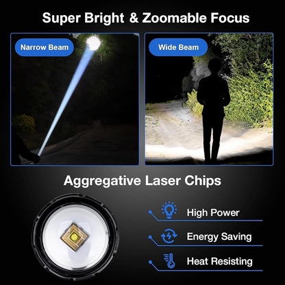 12000000LM Super Bright Telescopic Zoom Flashlight Rechargeable 3Color Light