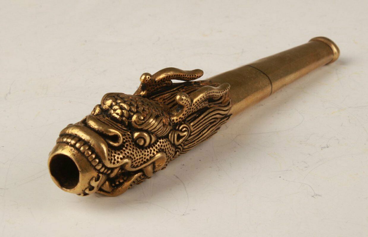 COLLECTION BRASS HAND-CARVED DRAGON STATUE OLD SMOKING TOOL Statues