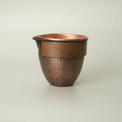 Hand Hammered Pure Copper Gongdao Cup 300ml Insulated Wood Sleeve Tea Pitcher