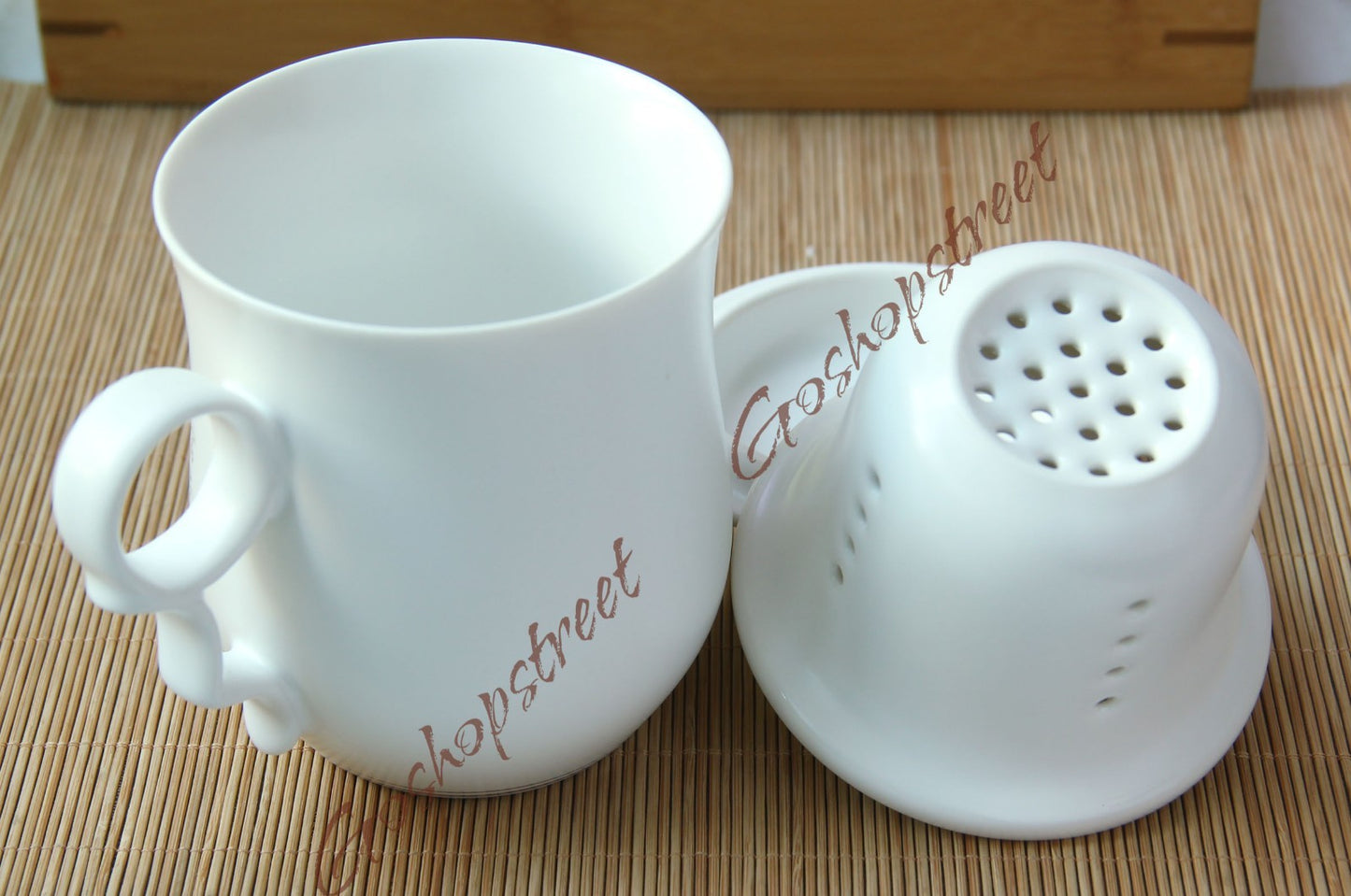 270ml Ceramic China Porcelain Tea Cup Coffee Mug lid Infuser Filter