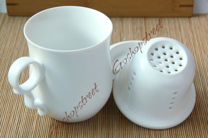 270ml Ceramic China Porcelain Tea Cup Coffee Mug lid Infuser Filter