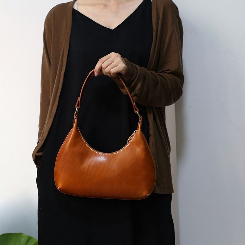 Shoulder Bag Cowhide Solid Color Leisure Handbags Underarm Polyester Zipper 1 PC