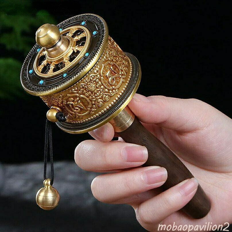 6.2'' New Tibetan Copper Hand Turn Prayer Wheel Praying Wheel Om Mani Padme Hum