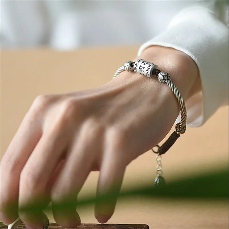 Vintage Lotus Rope braided Bracelet Brilliant Mantra Buddhist Scriptures Bead