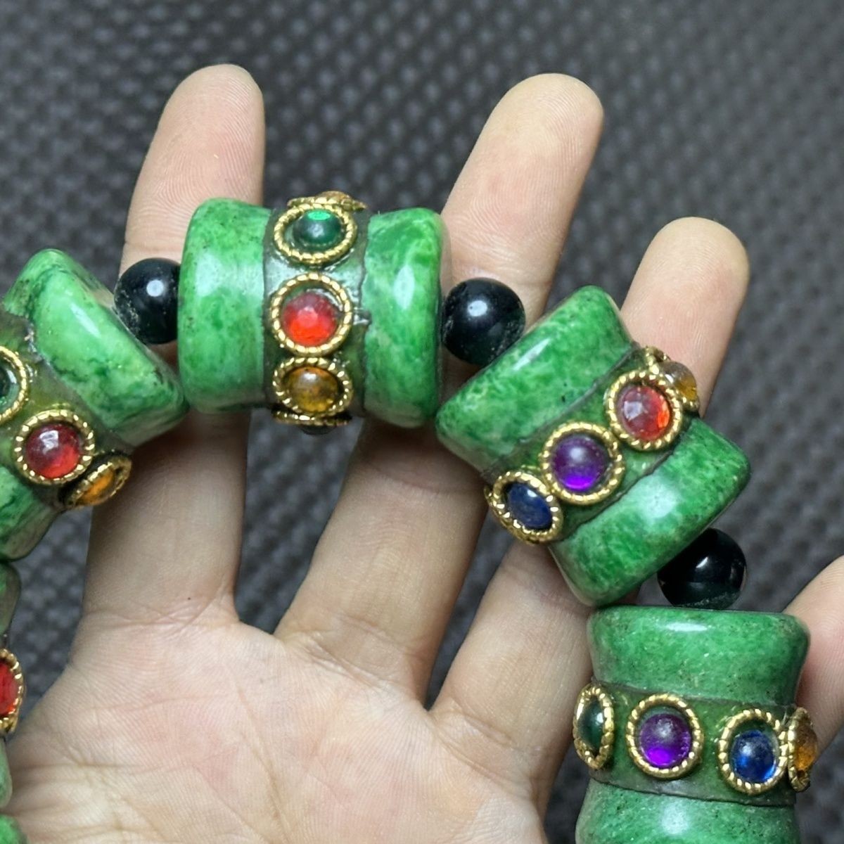 China Tibetan Natural Old Jade Collection Big Beads Green Bracelet Lucky Gift